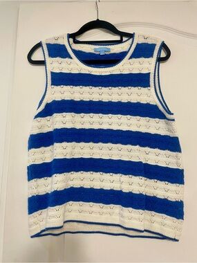 Draper James Blue and White Striped Cotton Sweater Vest Size XL